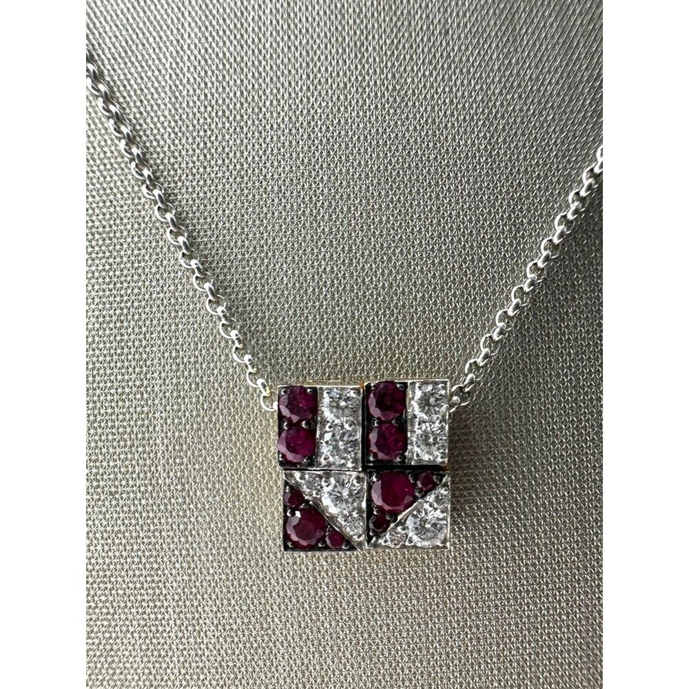 14k Two-Tone Gold Necklace Square 1.6cttw Diamond & Ruby Pendant (20238)